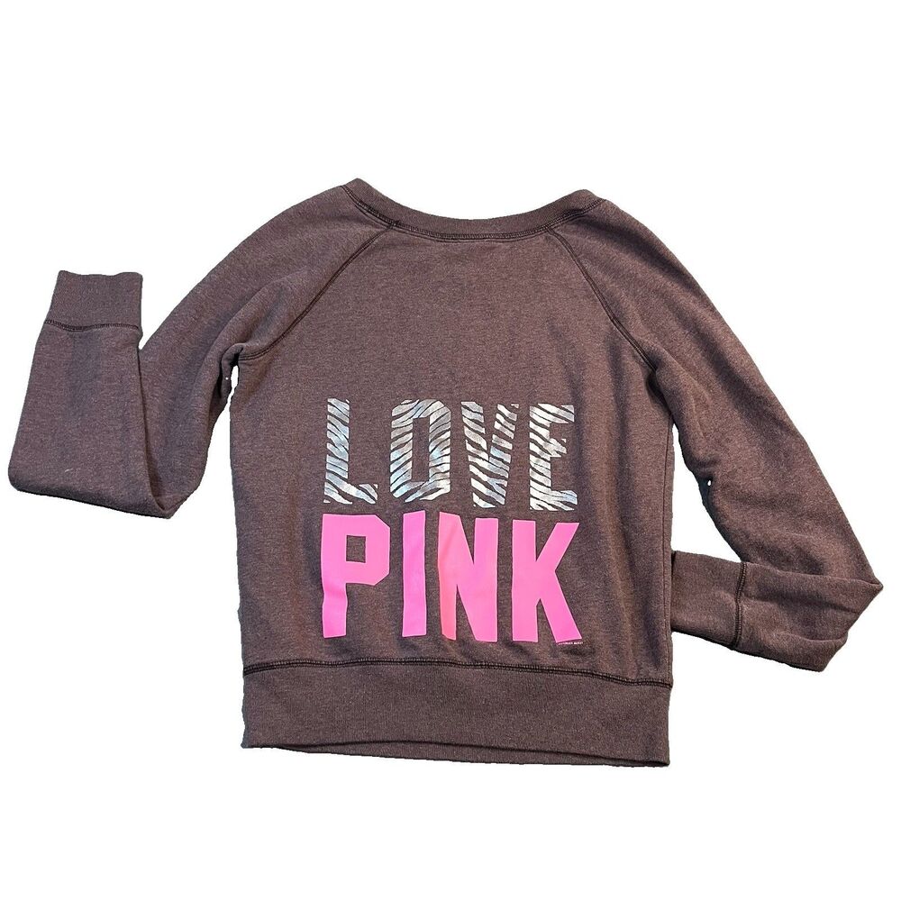 PINK Victoria Secret VS Brown Spellout Logo on Back Sweater Sweater Women Size M